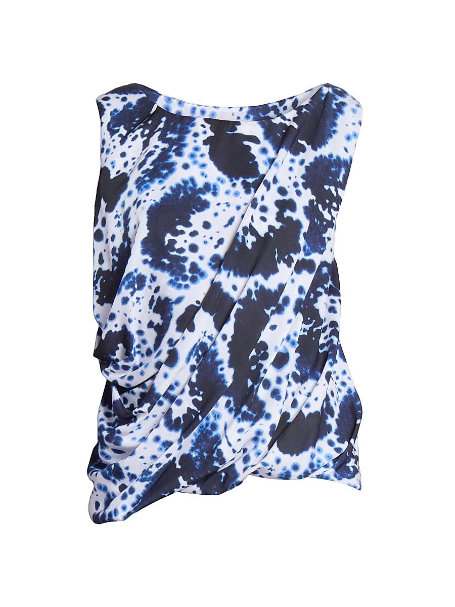 Women's Abstract Draped Asymmetrical Bubble-Hem Top - Navy - Size 8