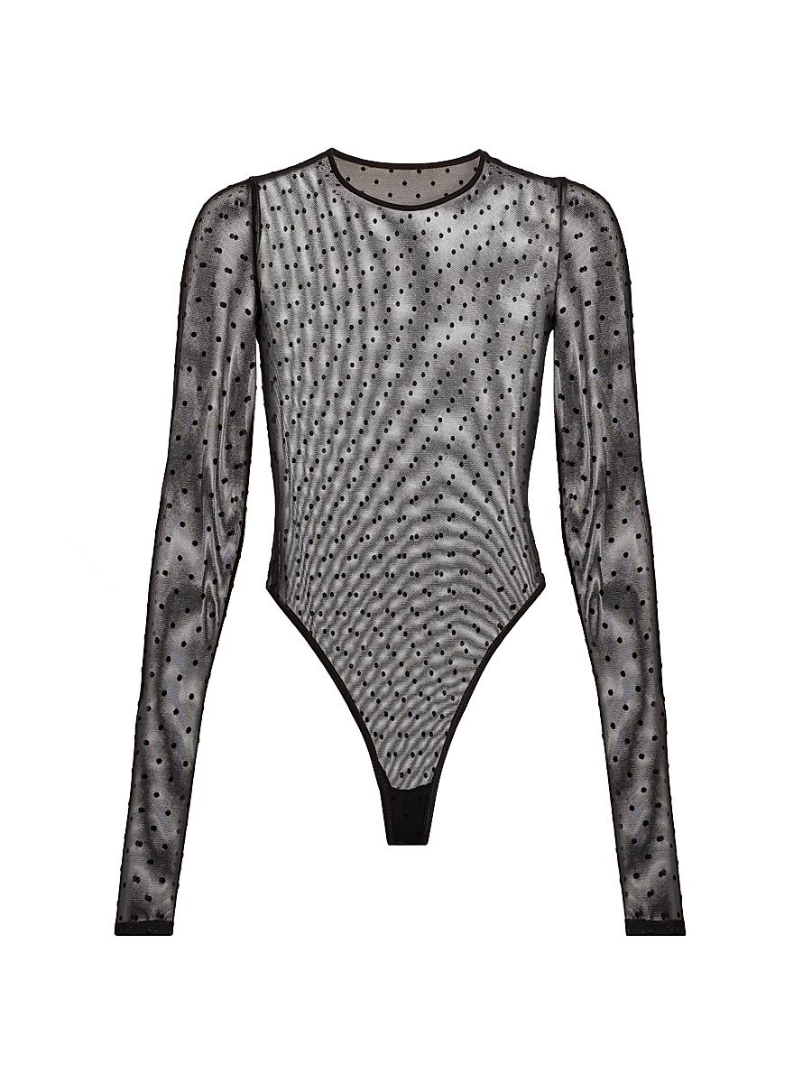Women's Polka Dot Mesh Bodysuit - Black - Size XS