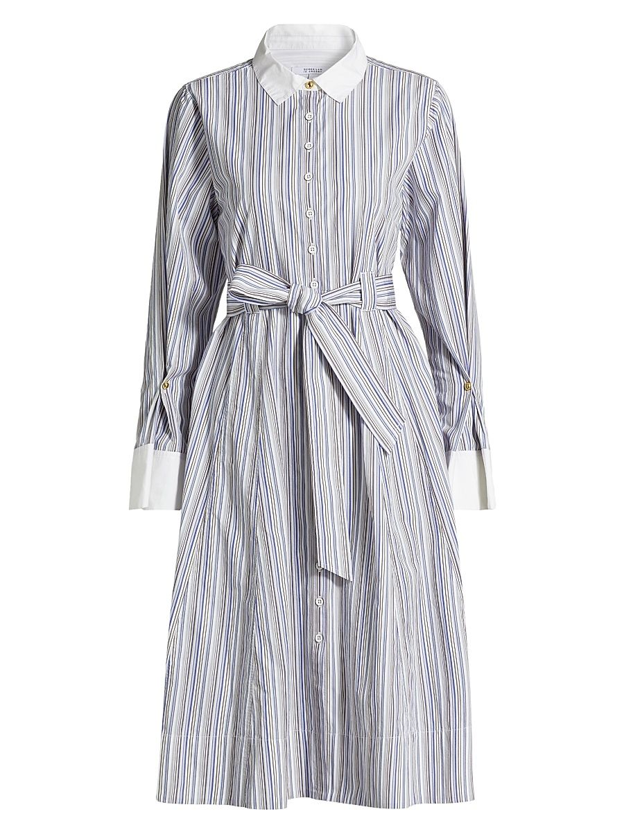 Women's Alana Striped Cotton Long-Sleeve Shirtdress - Seine Blue Multi - Size 4