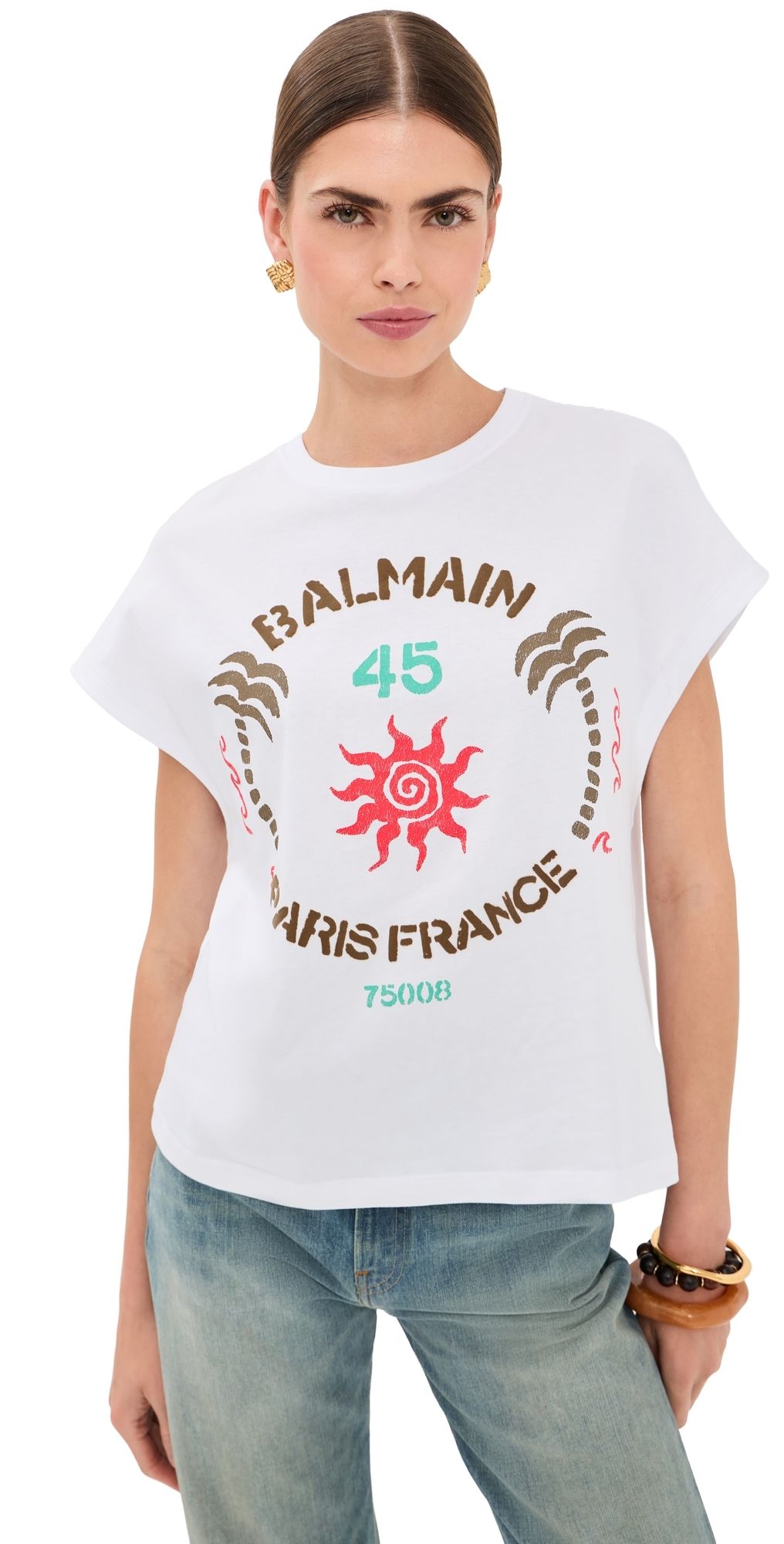 Balmain Balmain Club 45 Boxy Jersey Tee Blanc/Multicolore M