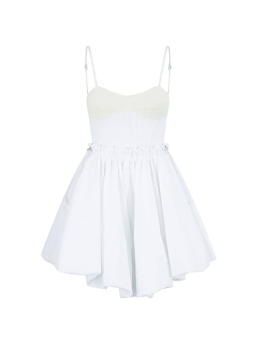 Women's Poplin Cotton Gathered Minidress - White - Size 2