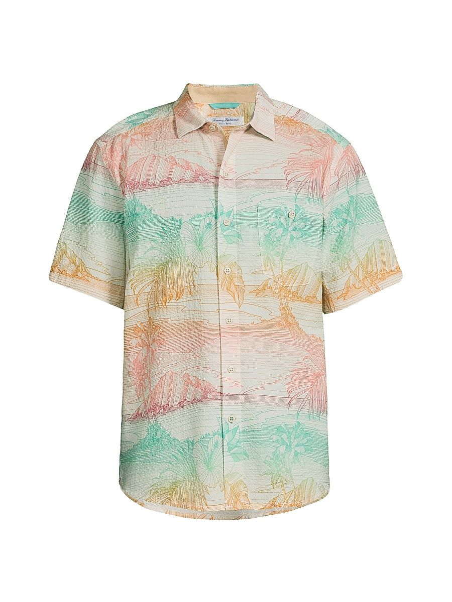Men's Nova Wave Corsica Coast Short-Sleeve Shirt - Marble Cream - Size Large