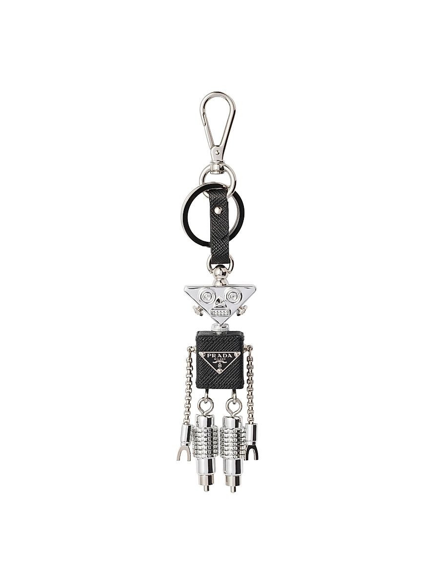 Men's Robot Saffiano Leather Keychain Charm - Multicolored