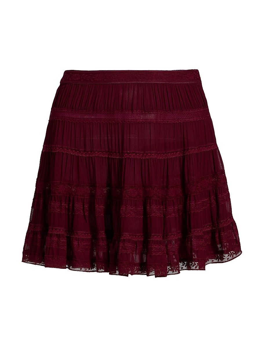Women's Fleetta Tiered Lace Miniskirt - Oxblood - Size 10
