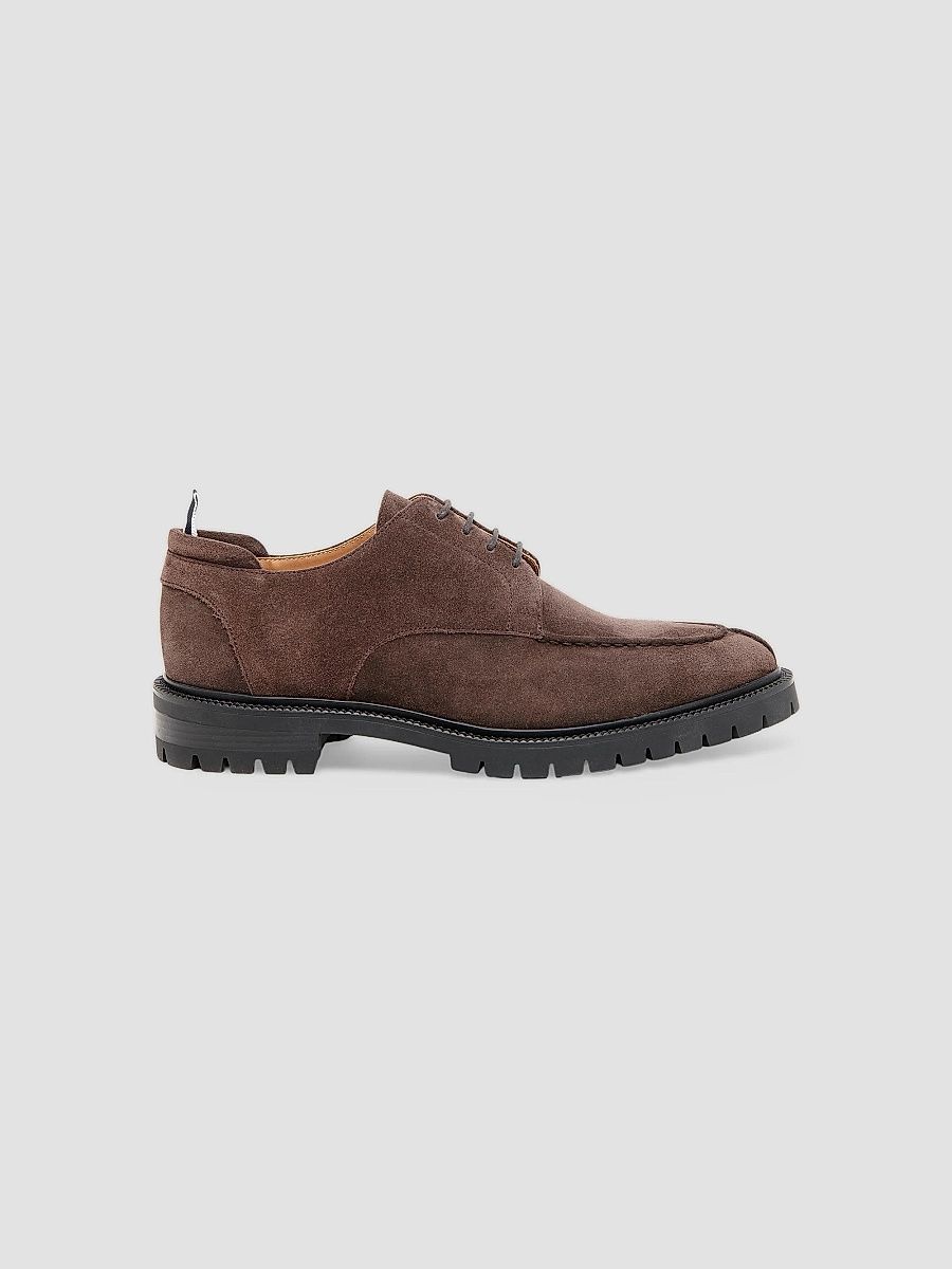 Men's Suede Apron Stitch Derbys - Dark Brown - Size 7