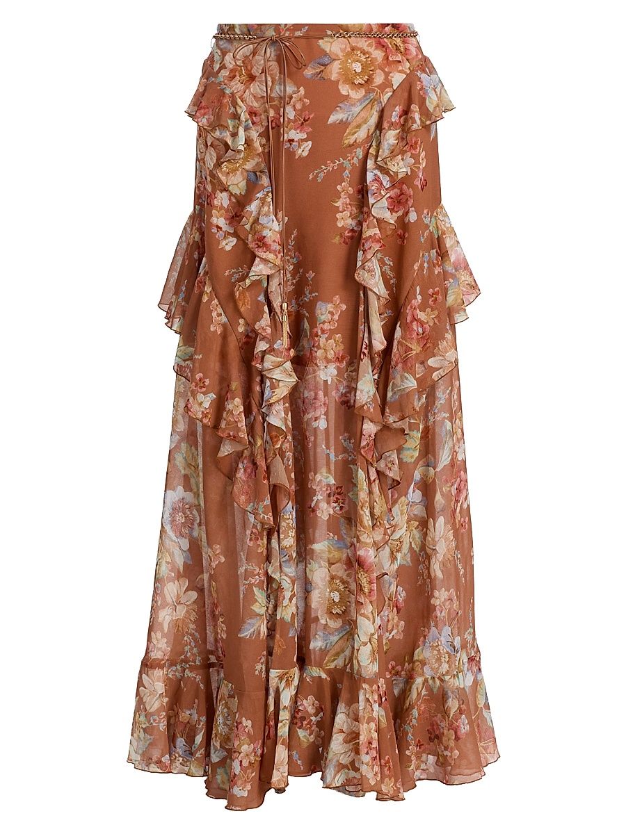 Women's Awaken Floral Cotton-Silk Maxi Skirt - Cinnamon Floral - Size 10