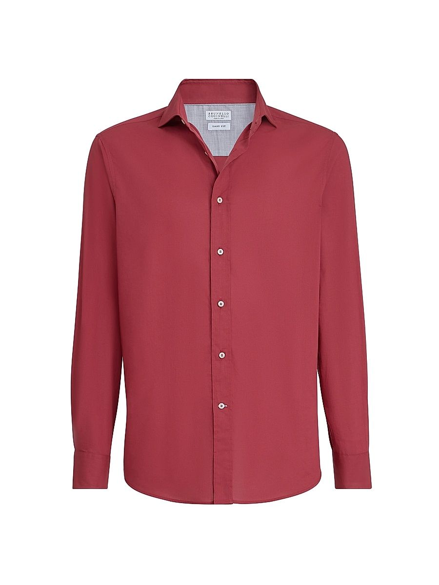 Men's Lightweight Muslin Easy Fit Shirt with Spread Collar - Cherry - Size XXS