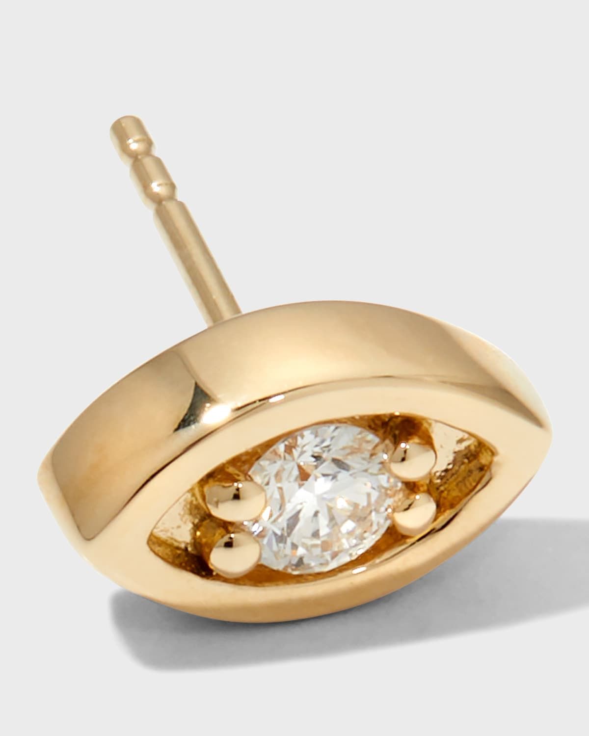 Yellow Gold Diamond Center Evil Eye Stud Earring, Single