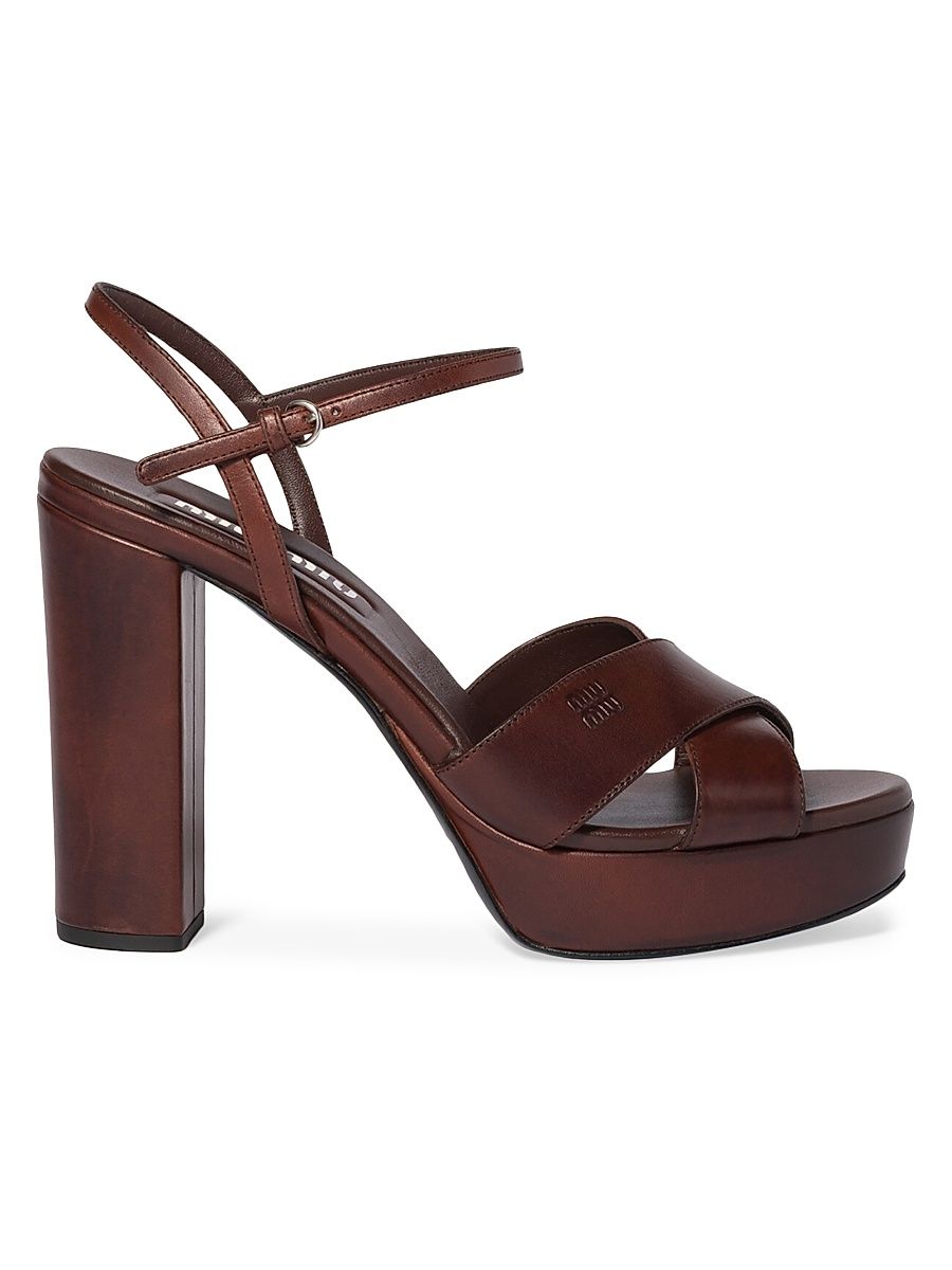 Women's Leather Platform Sandals - Brown - Size 9