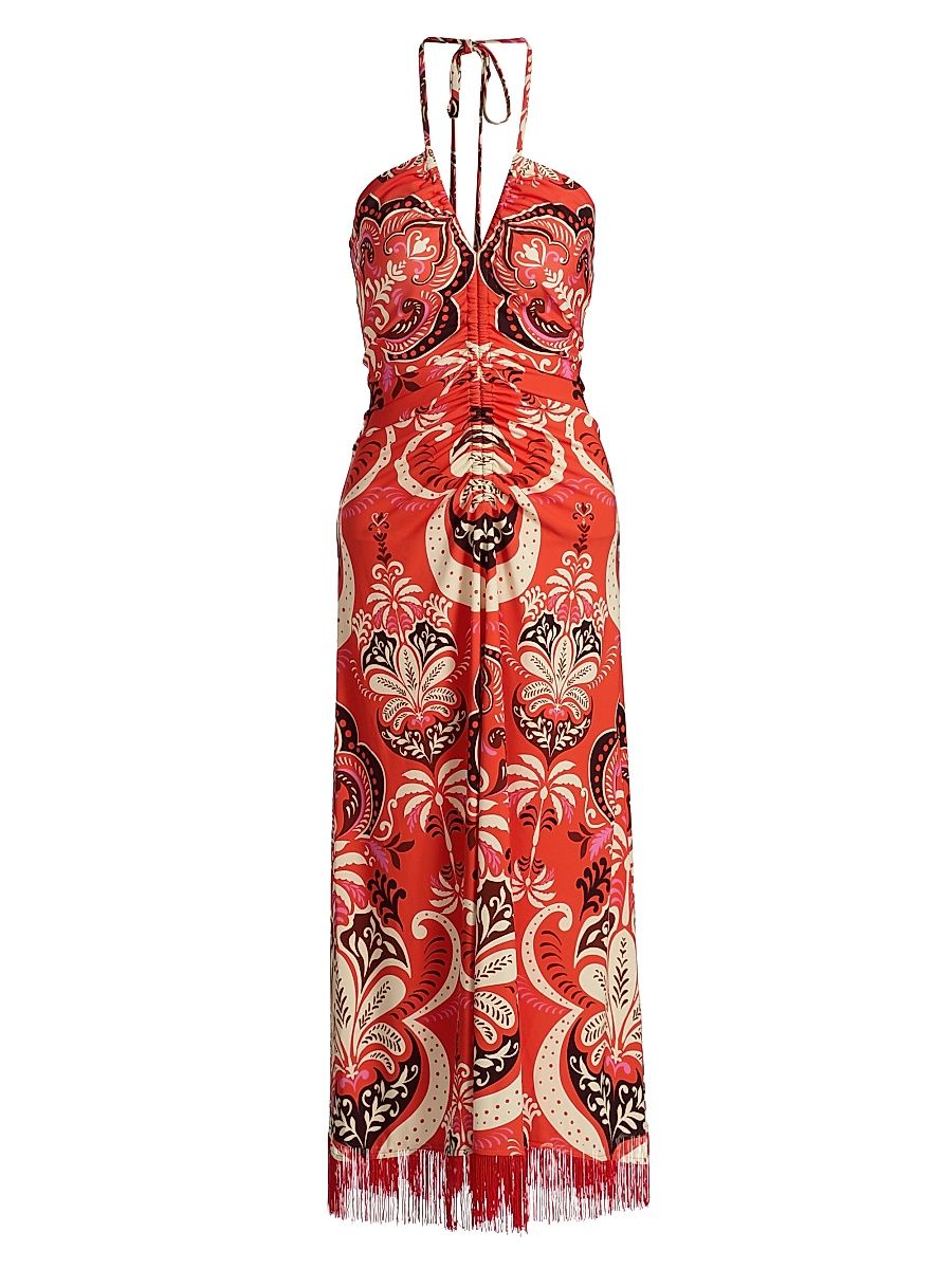 Women's Shelter Island Printed Halterneck Dress - Palm Pavillion Coral - Size XL