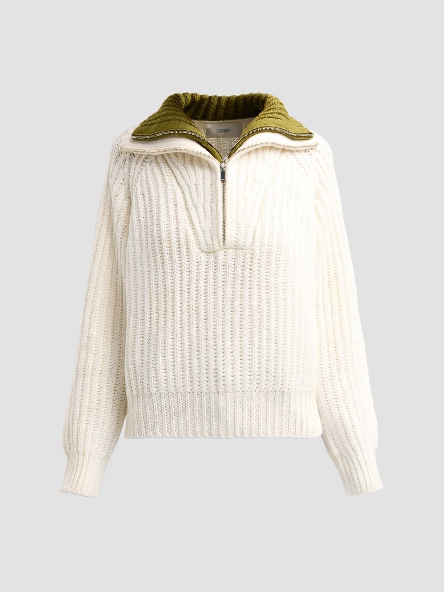 Toccin Women's Jamie Layered Quarter-Zip Jacket - Ivory Olive - Size XS