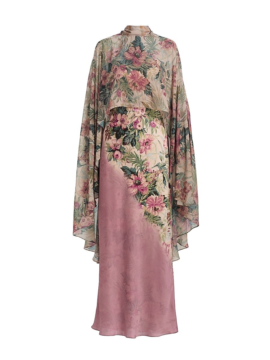Women's Joy Floral Cape & Bias-Cut Dress - Rose Multi - Size XXL