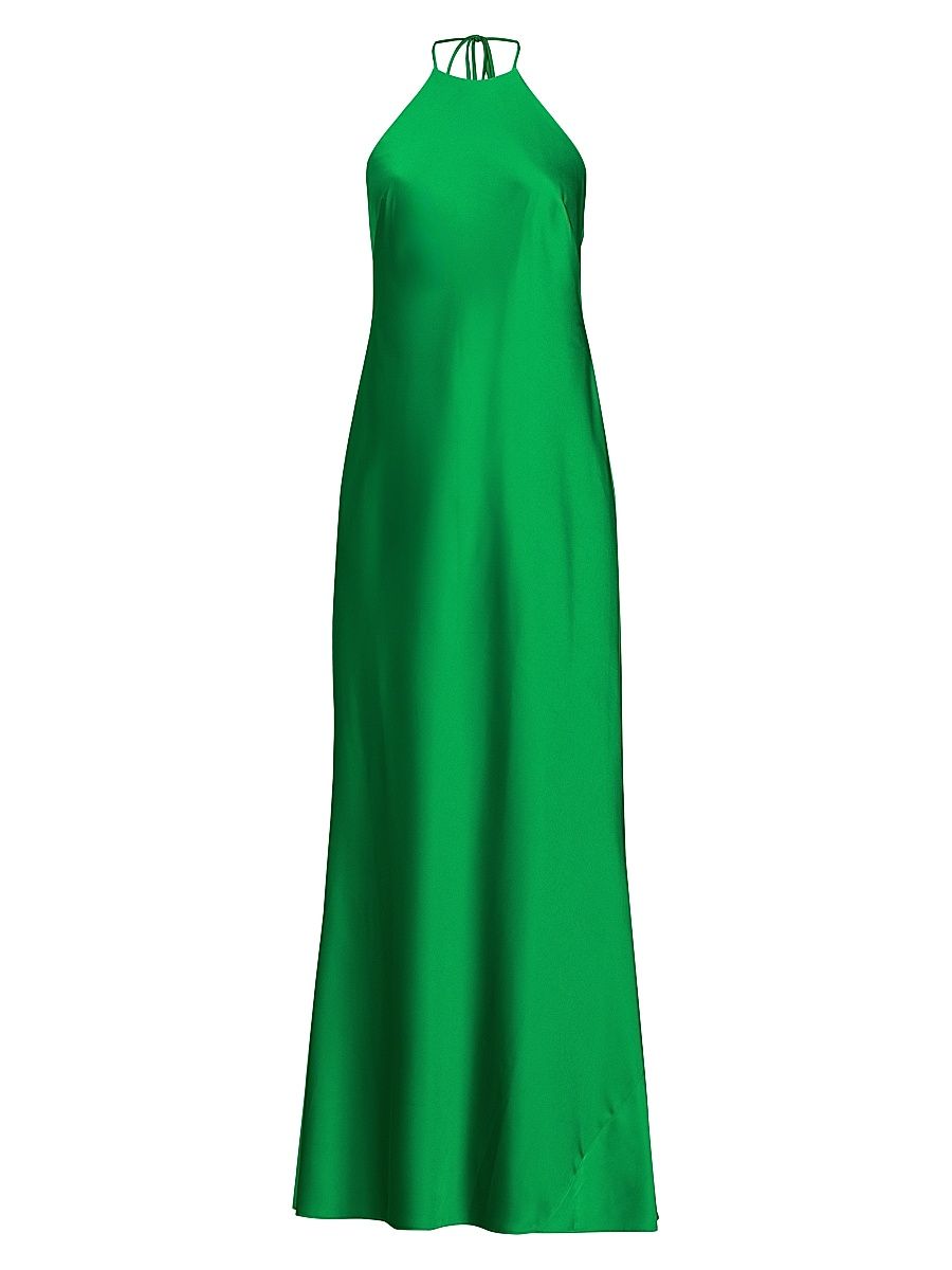 Women's Halter A-Line Satin Maxi Dress - Verde - Size 6