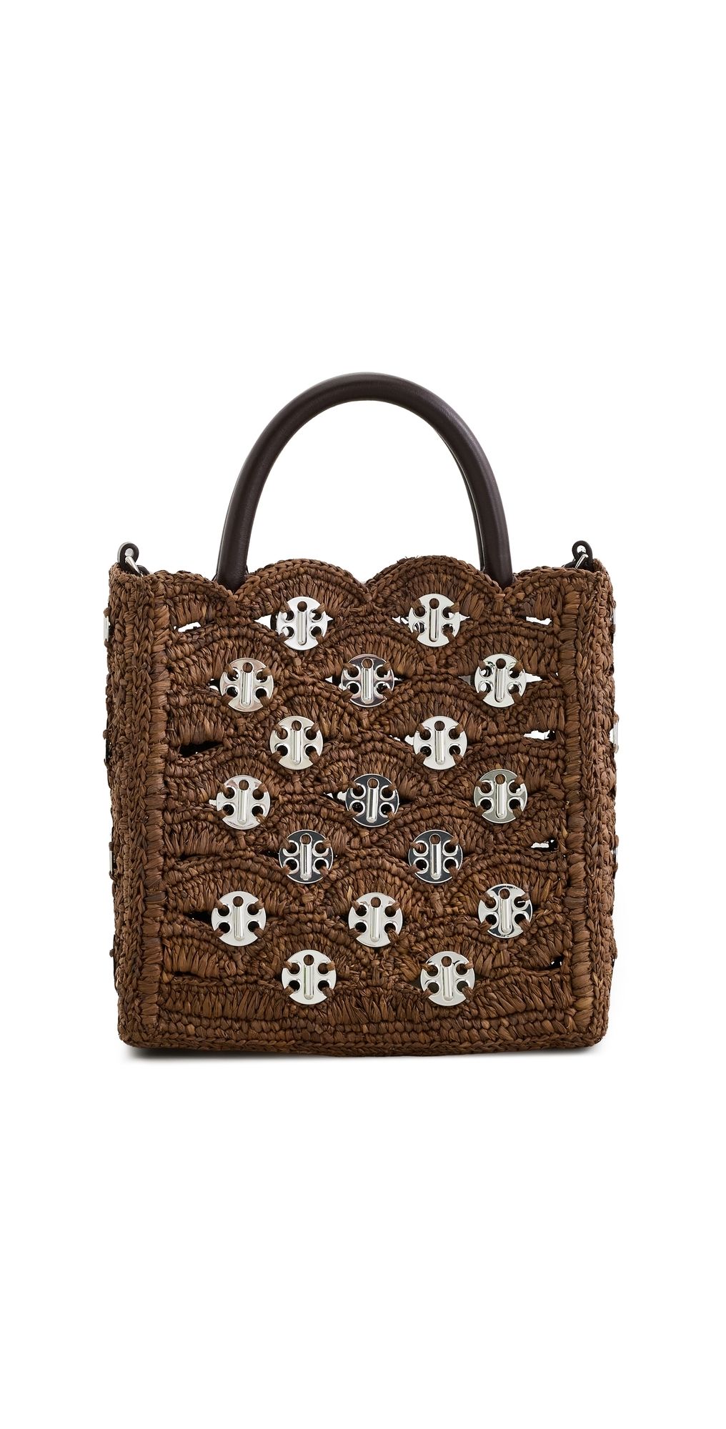 rabanne Small Raffia Tote Bag With Signature 1969 Discs Brown/Silver One Size