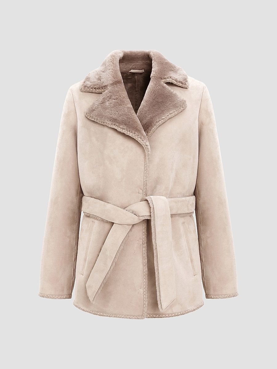 Gorski Women's Merino Shearling Lamb Jacket with Whipstitch Trim - Taupe - Size Large