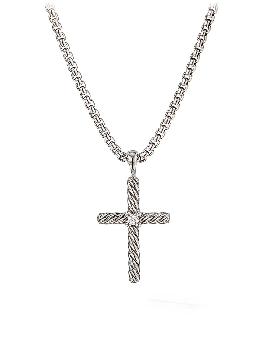Women's Cable Classics Cross Diamond Necklace - Silver - Size 20