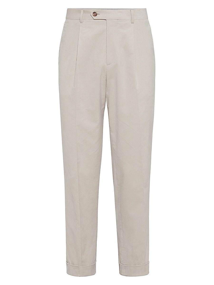 Men's Sea Island Cotton Narrow Wale Corduroy Leisure Fit Trousers - Ivory - Size 42