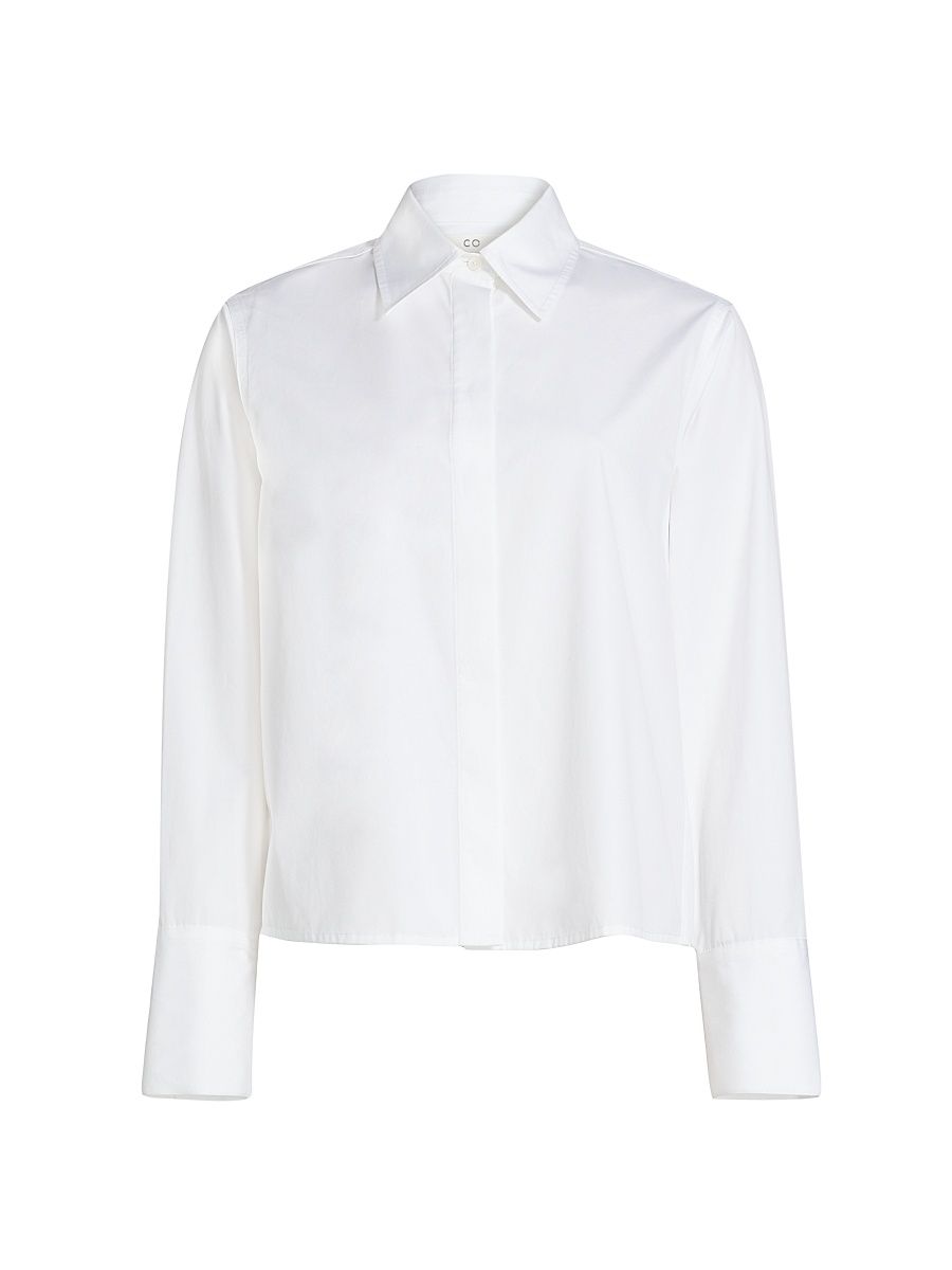 Women's Cotton Poplin Button-Up Shirt - White - Size Large