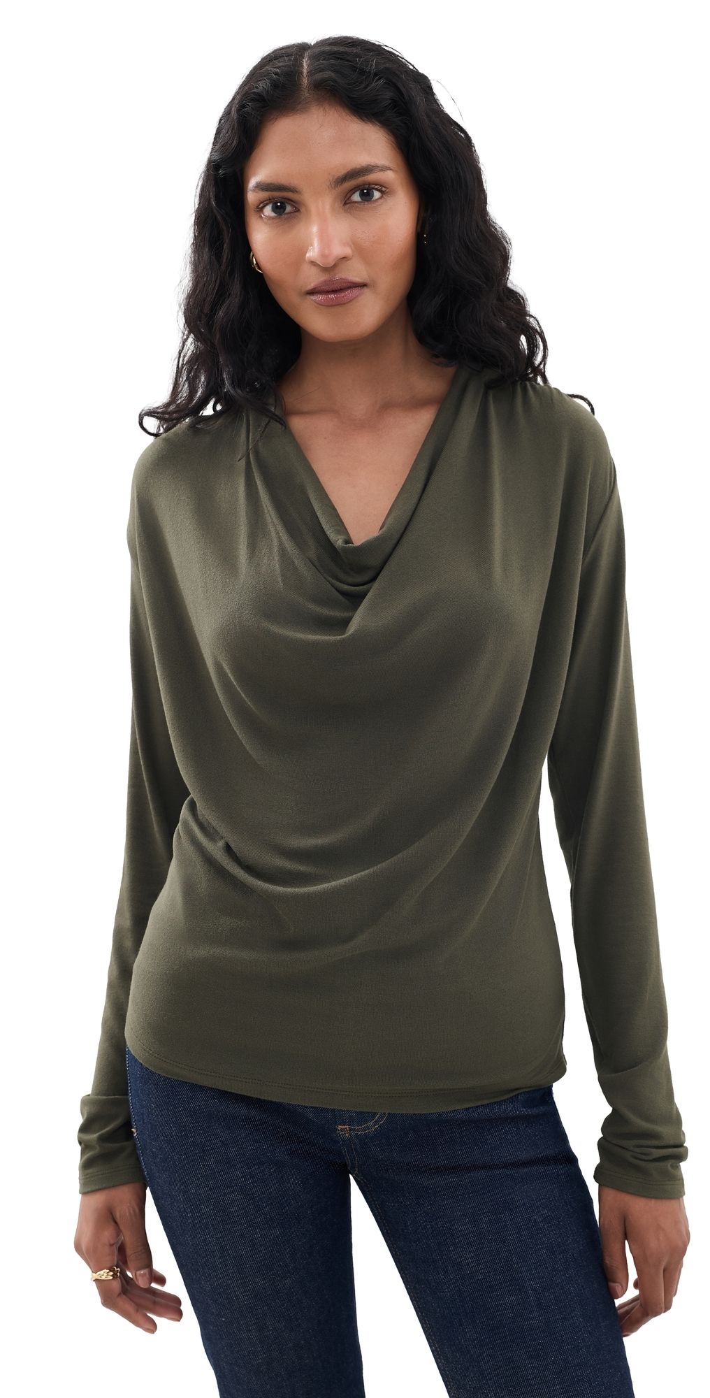 Vince Long Sleeve Cowl Top Dark Moss M
