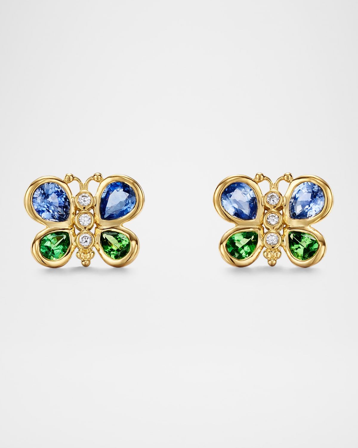 18K Diamond, Sapphire and Tsavorite Butterfly Post Earrings