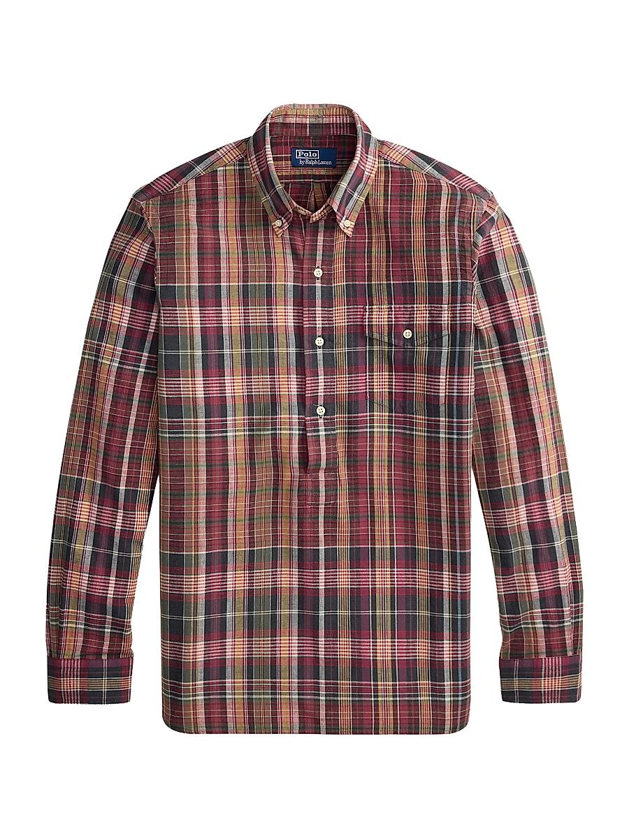 Men's Bleeding Madras Cotton Shirt - Navy Berry Multi - Size Large