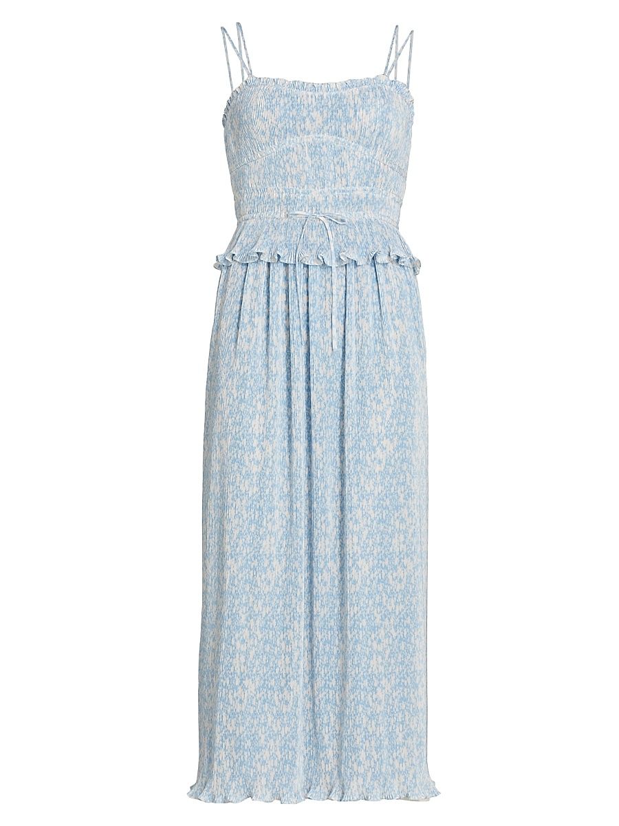 Women's Brisha Floral Pleated Midi-Dress - Blue Ivory - Size 16