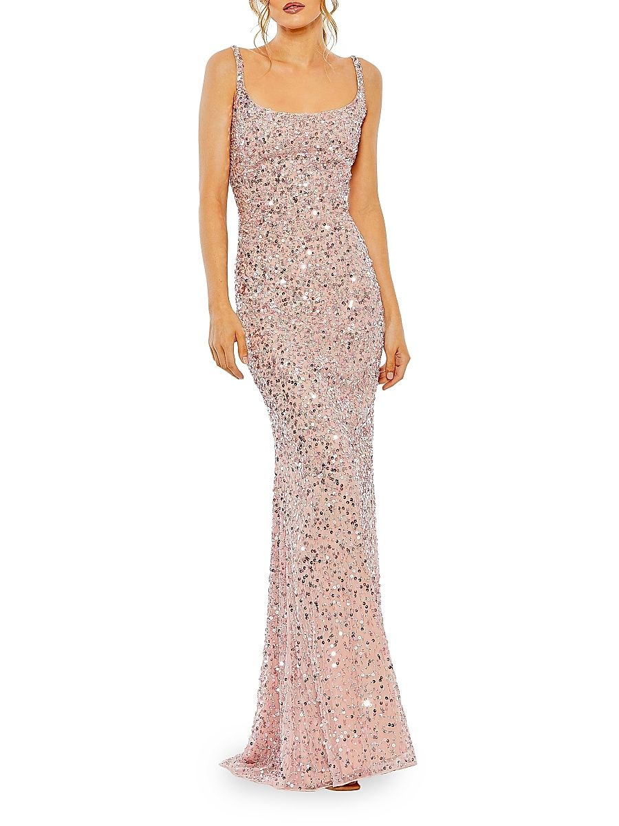 Women's Sequin-Embellished Slip Gown - Pink Multi - Size 12