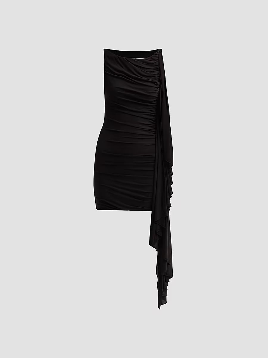 Women's Asymmetric Ruched Mini Dress - Black - Size Medium