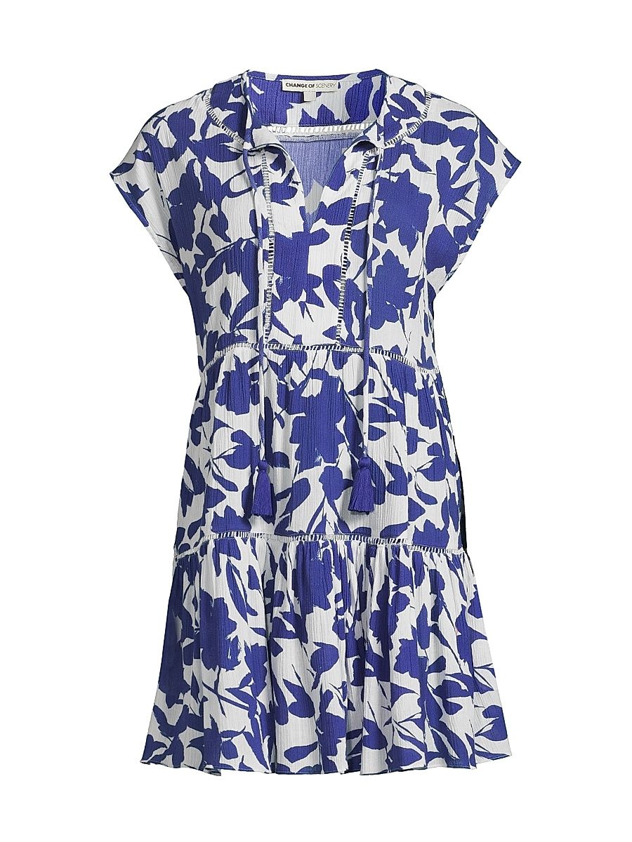 Women's Gari Leaf Cotton Minidress - Moraea Garden - Size XS