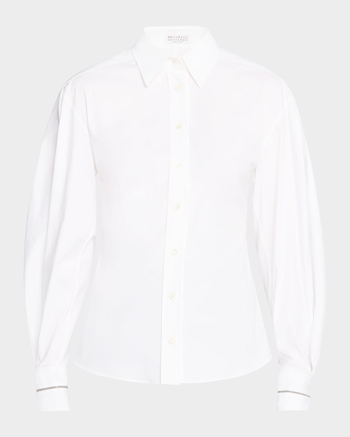 Monili-Cuffs Structured Sleeve Cotton Poplin Blouse
