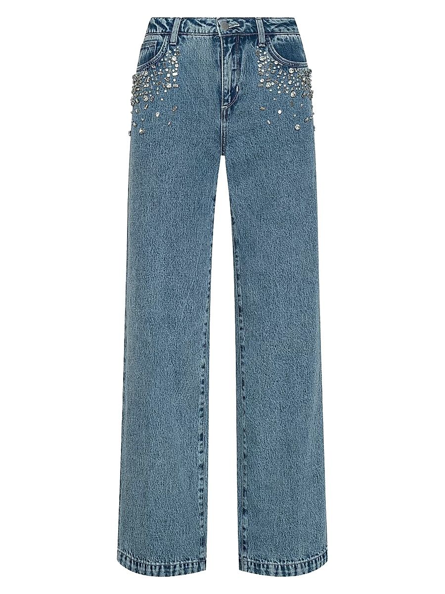 Women's Scottie Crystal-Embellished Wide-Leg Jeans - Malibu - Size 30