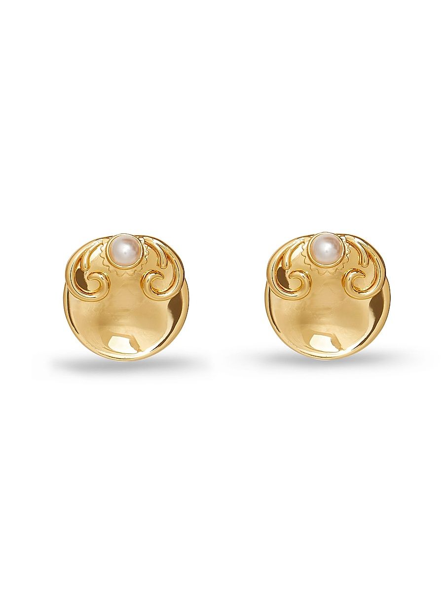 Women's 14K-Gold-Plated & Imitation Pearl Filigree Button Stud Earrings - Gold