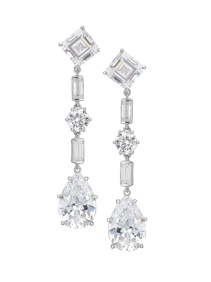 Women's Glitz Sterling Silver & Cubic Zirconia Extra-Large Drop Earrings - Sterling Silver