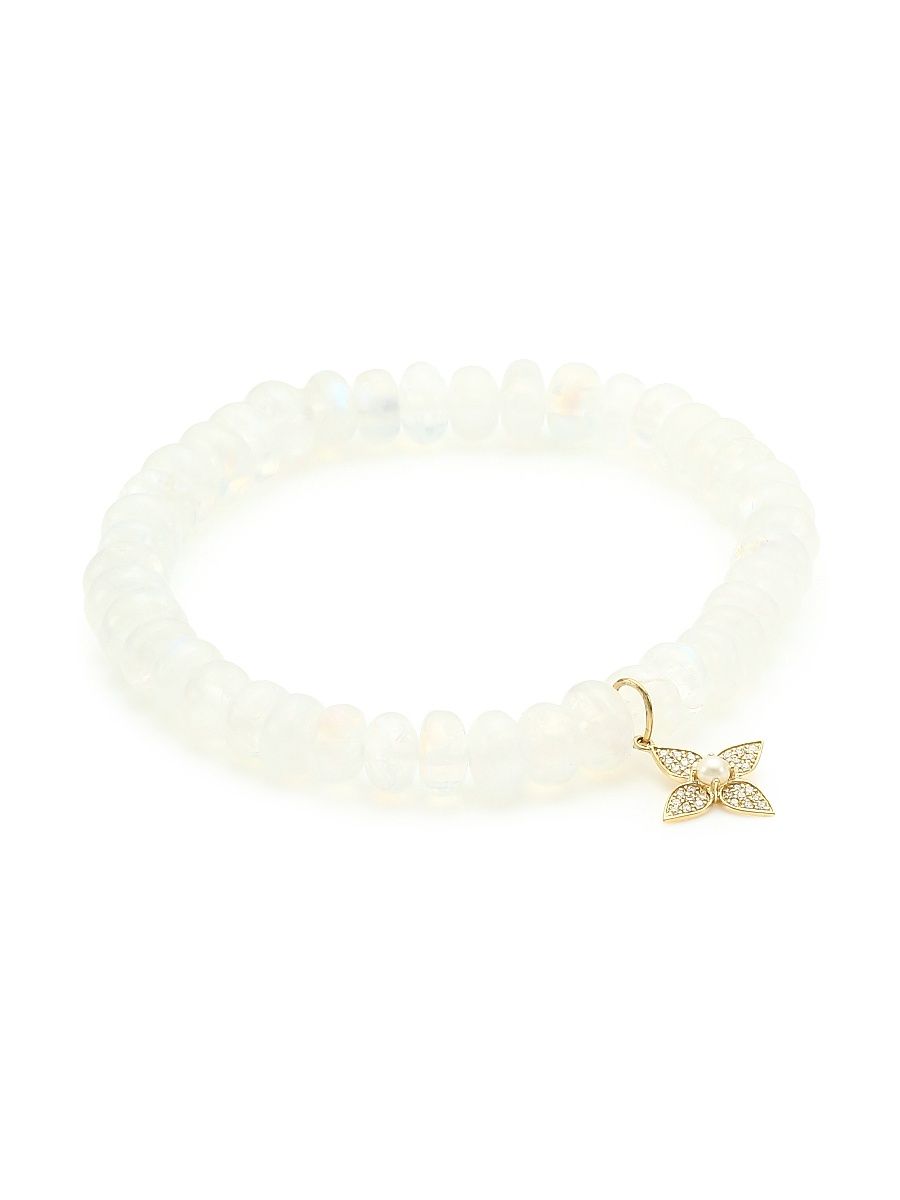 Women's 14K Yellow Gold, Diamond & Pearl Paisley Flower Charm Smooth Rondelle Bracelet - Yellow