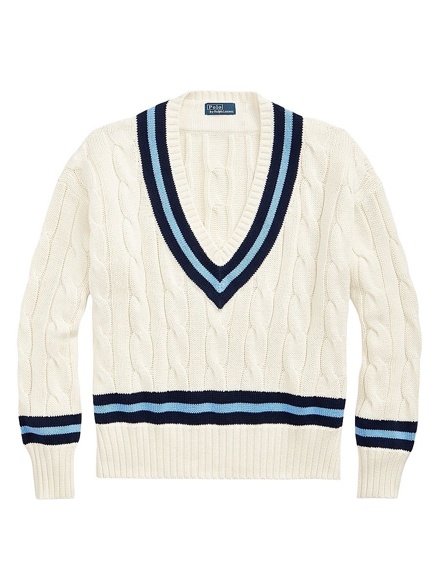 Women's Cable-Knit Cotton Sweater - Cream - Size XL