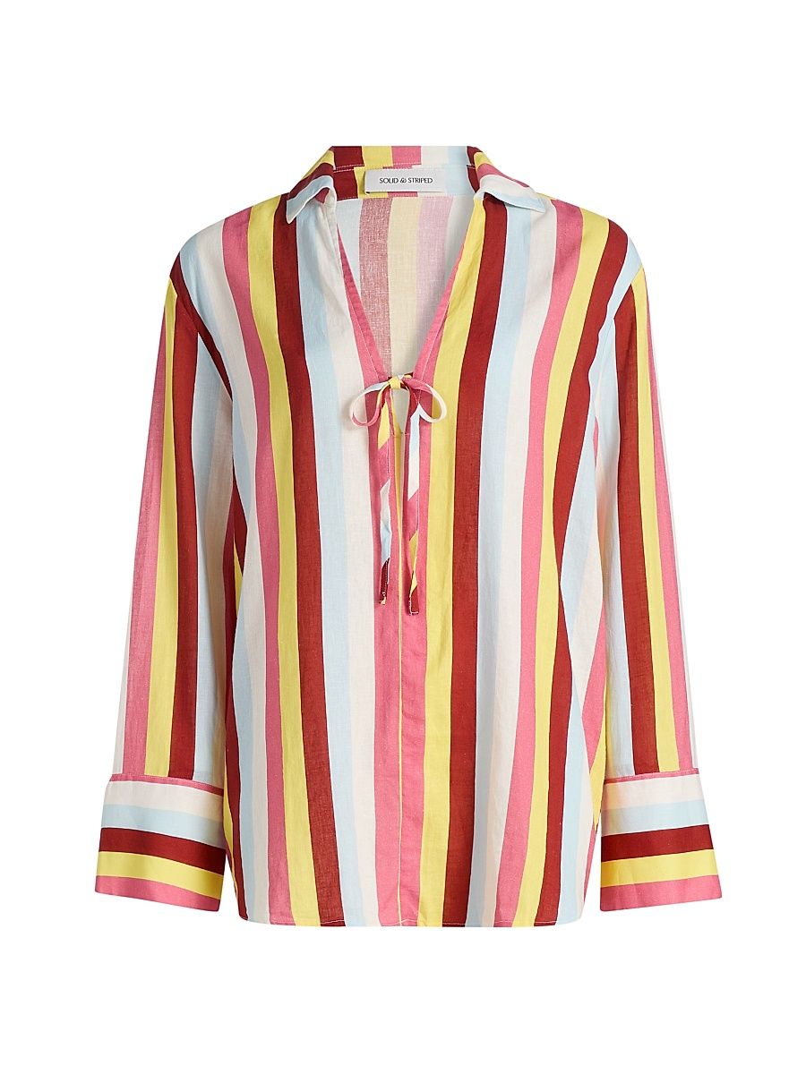 Women's The Livia Stripe Linen-Blend Tunic - Symi Stripe - Size XS