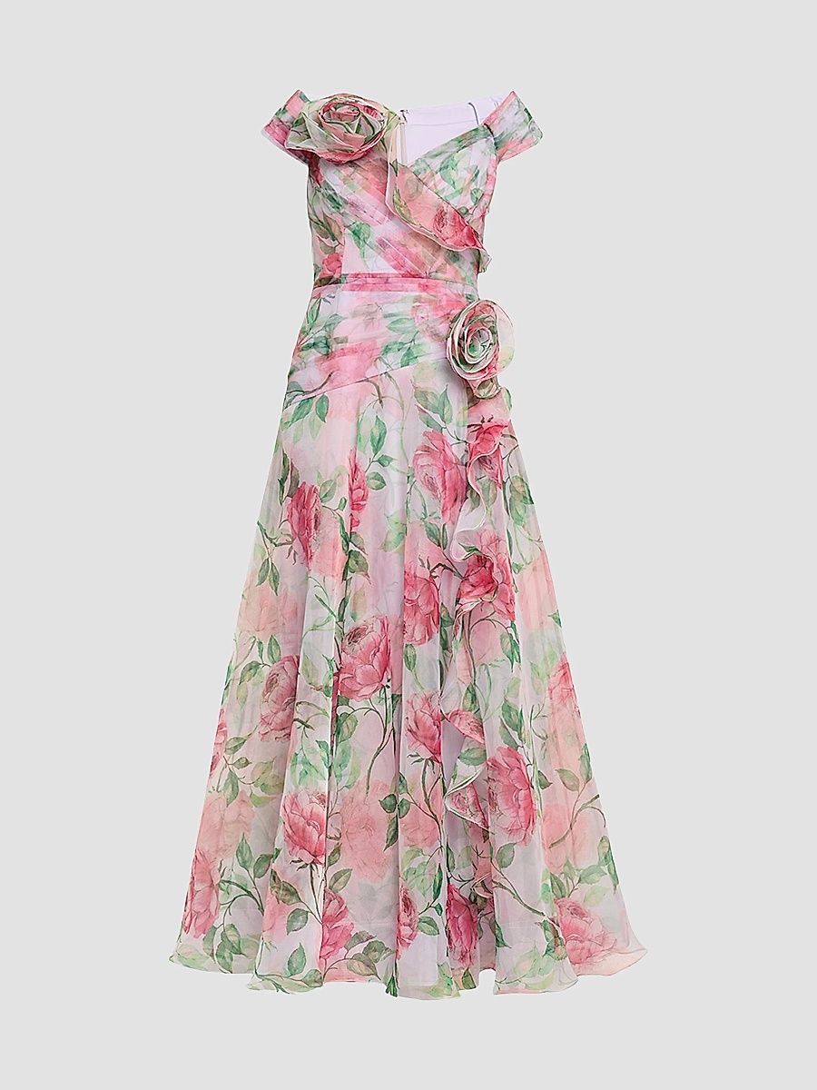 Teri Jon by Rickie Freeman Women's Floral Organza Tulle A-Line Gown - Lavender Multi - Size 6
