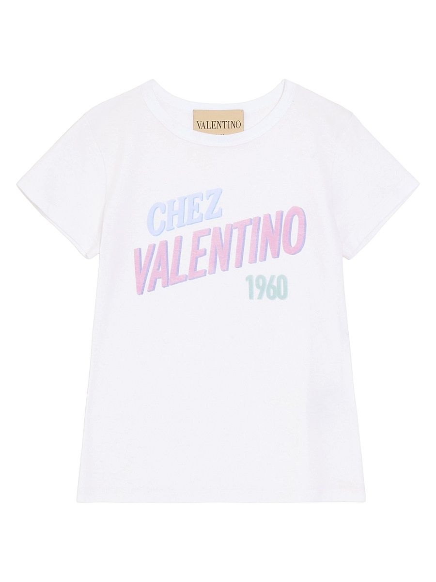 Women's Cotton Jersey T-Shirt with Chez Valentino 1960 Print - White - Size XL
