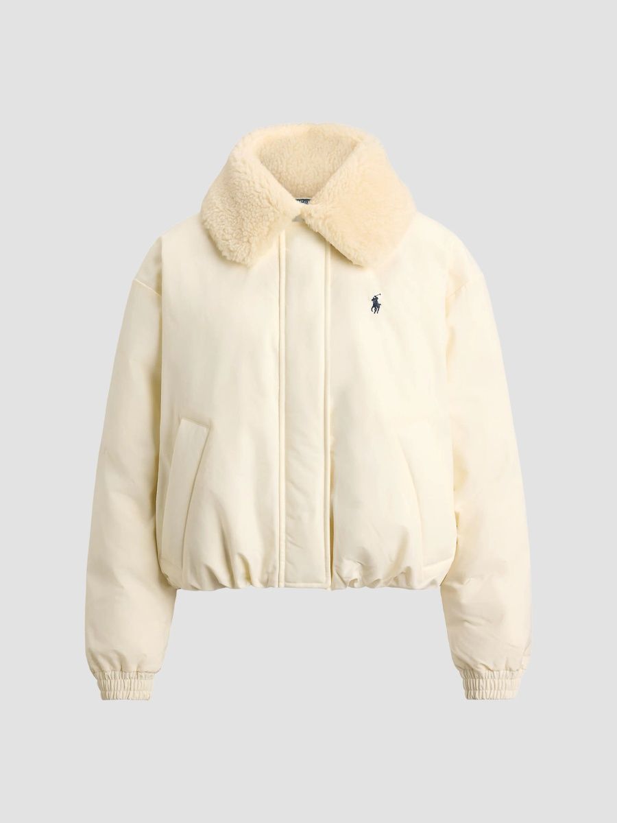 Polo Ralph Lauren Women's Faux-Shearling Collar Down Puffer Jacket - Natural - Size Large