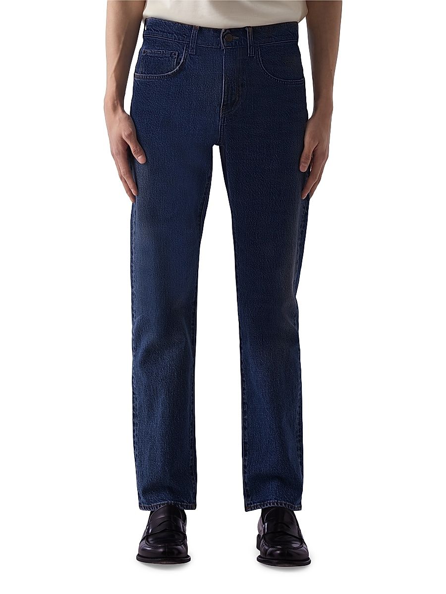 Men's Stretch-Denim Mid-Rise Straight-Leg Jeans - Clean Blue - Size 38