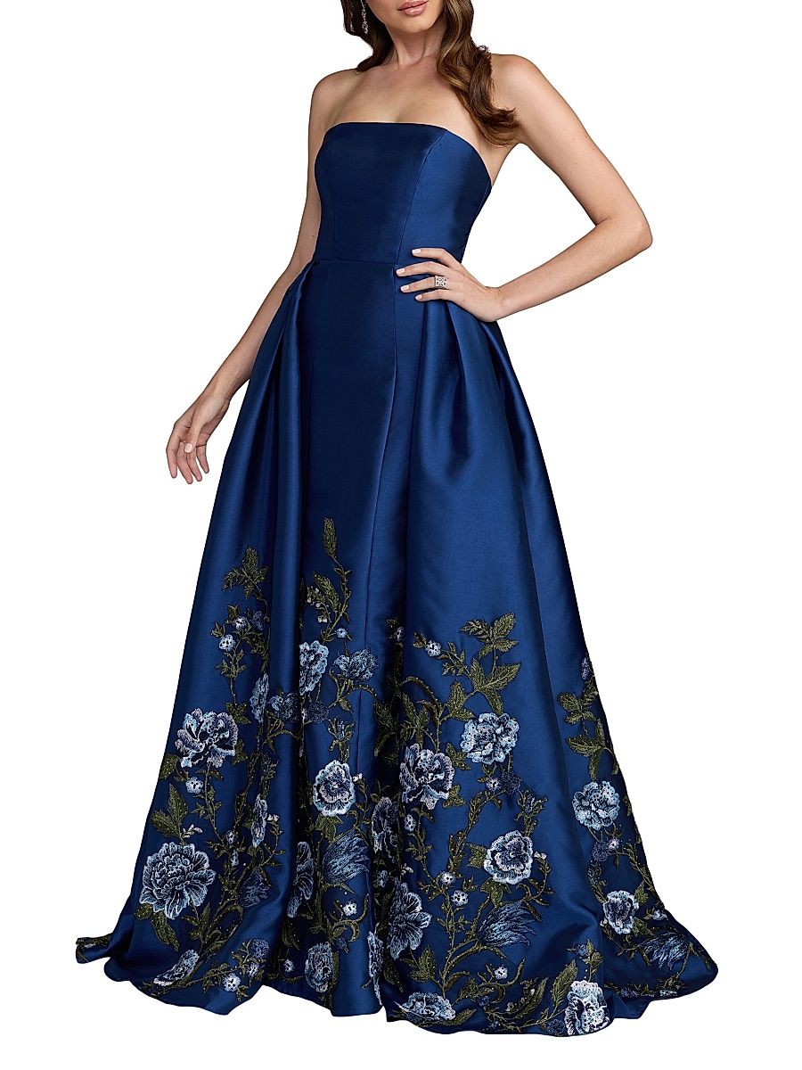 Women's Embroidered Mikado Strapless Gown - Midnight Multi - Size 16