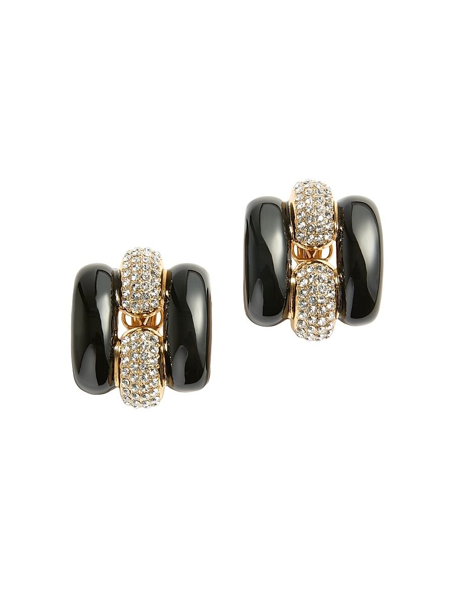 Women's Pas Plus Metal, Enamel and Swarovski Crystal Earrings - Black Gold
