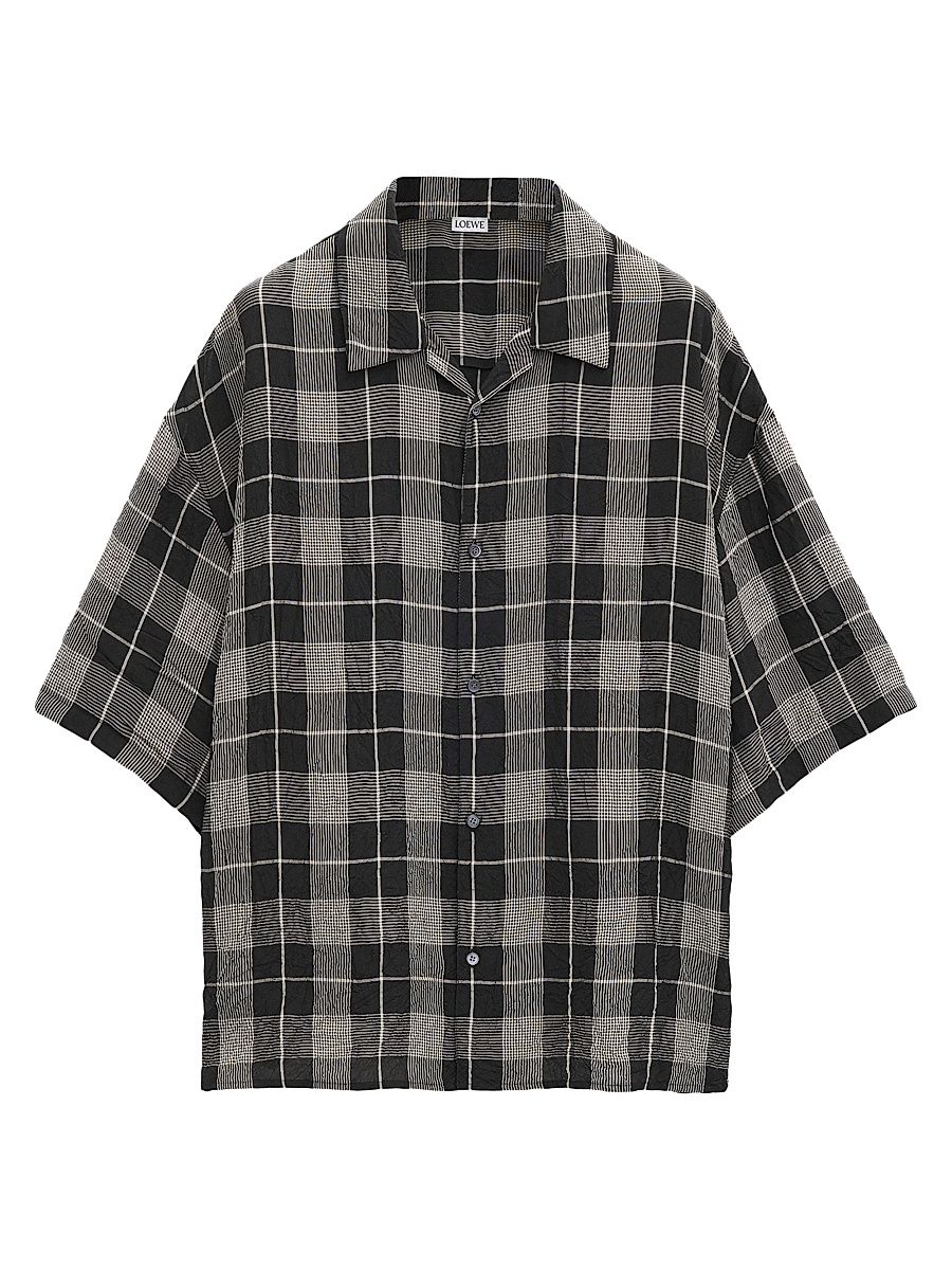 Men's Plaid Short-Sleeve Shirt - Black White - Size 17.5