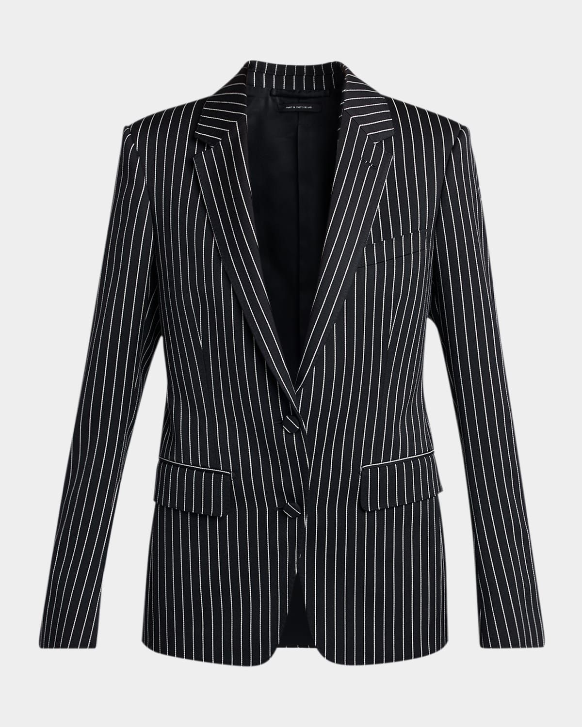 Pinstripe Wool Single-Breasted Blazer Jacket