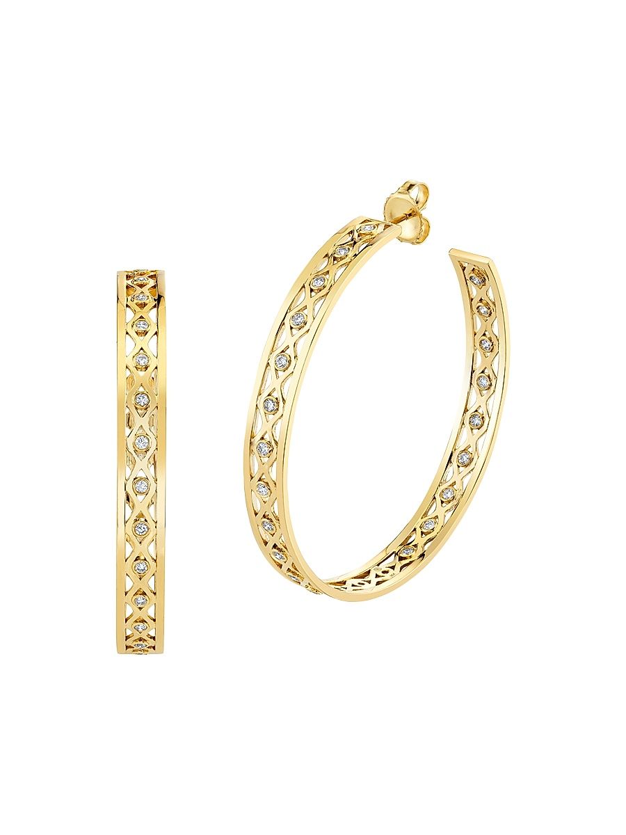 Women's Large 14K Yellow Gold & 0.688 TCW Diamonds Fishnet Hoop Earrings - Gold