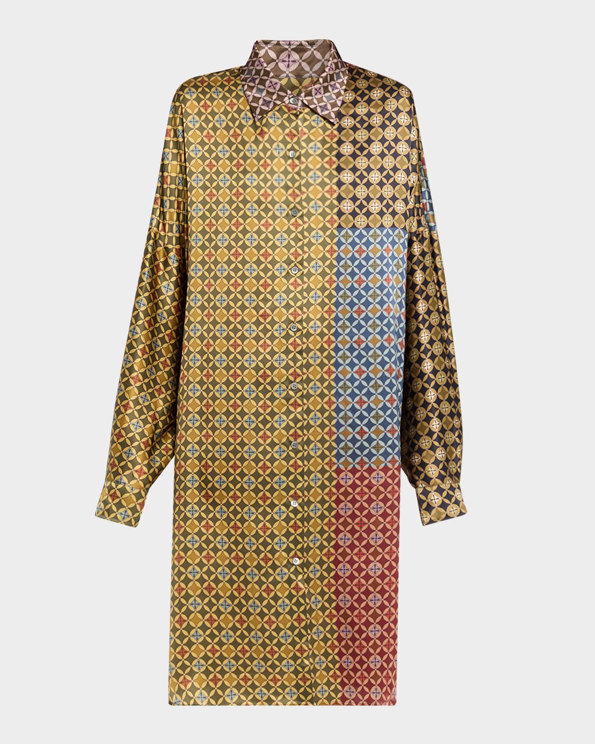 Dasia Patchwork Print Silk Shirtdress