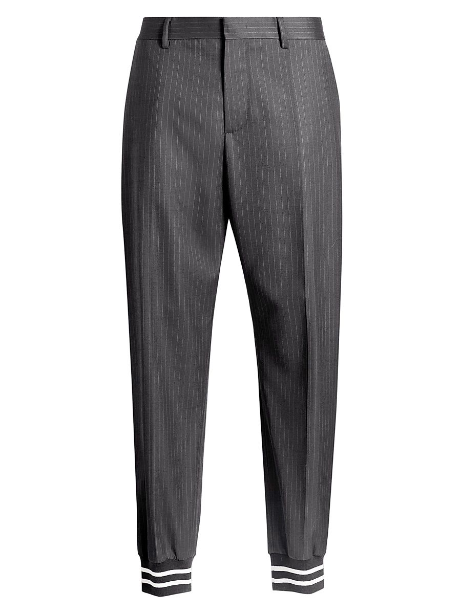Men's Pinstripe Wool Jogger Trousers - Grey - Size 38