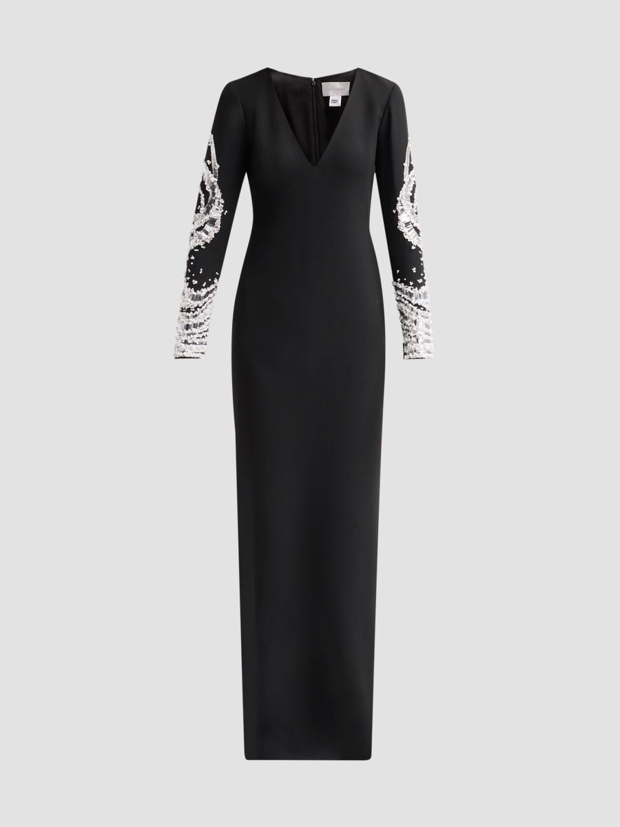 Pamella Roland Women's Crepe V-Neck Gown - Black Silver - Size 12
