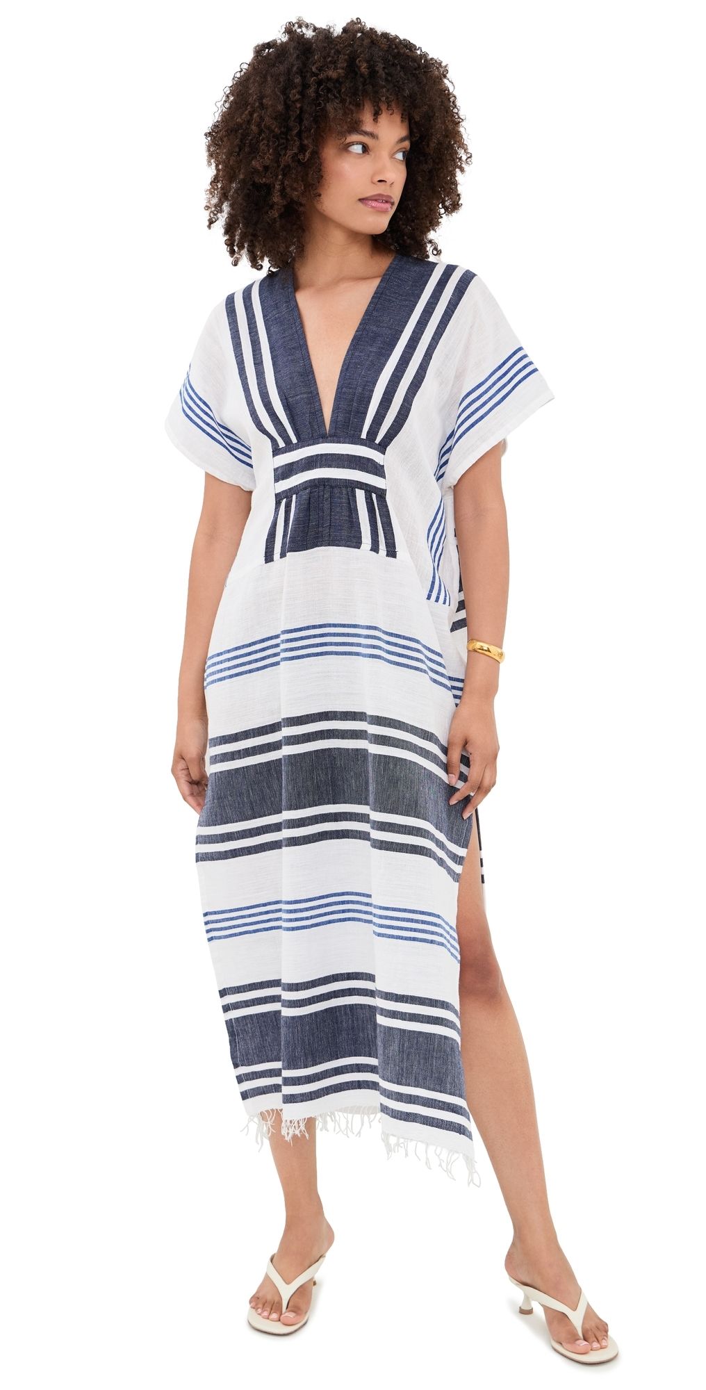 lemlem Gasira V Neck Caftan Marina Blue M