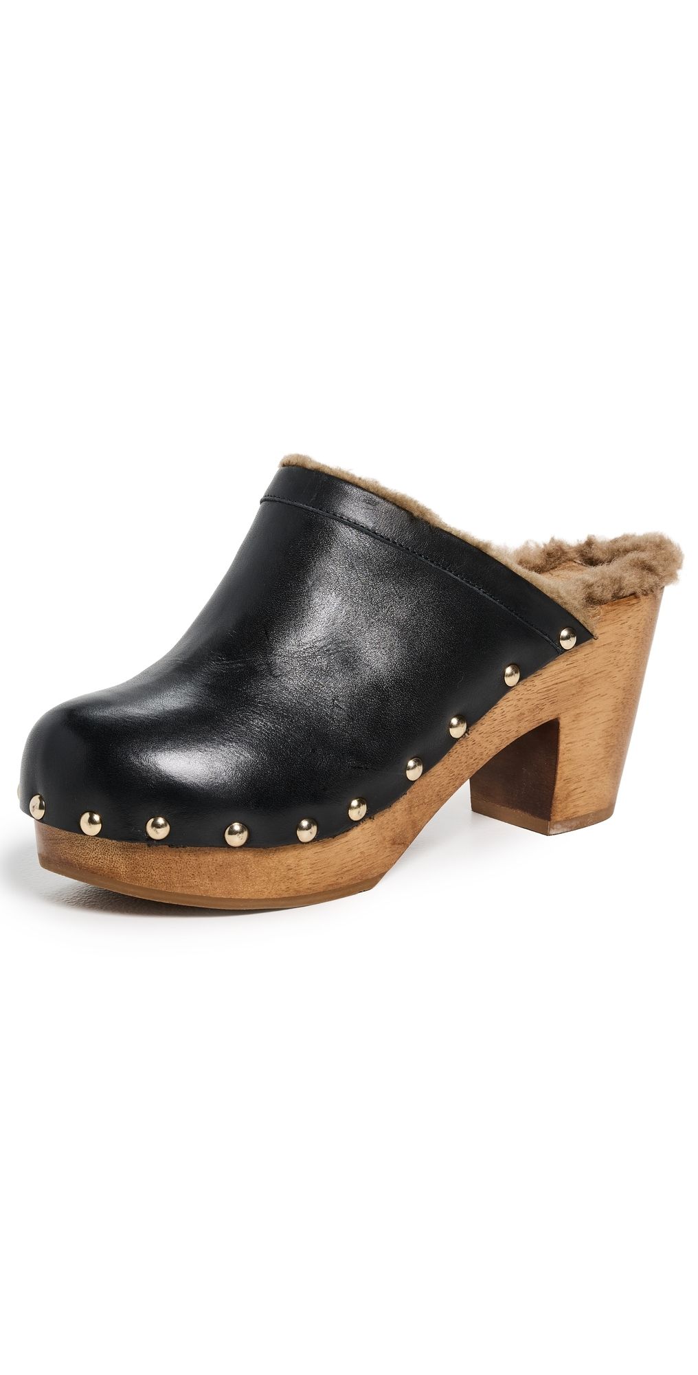 beek Woodpecker Shearling Clogs Black/Bronze Shearling 6